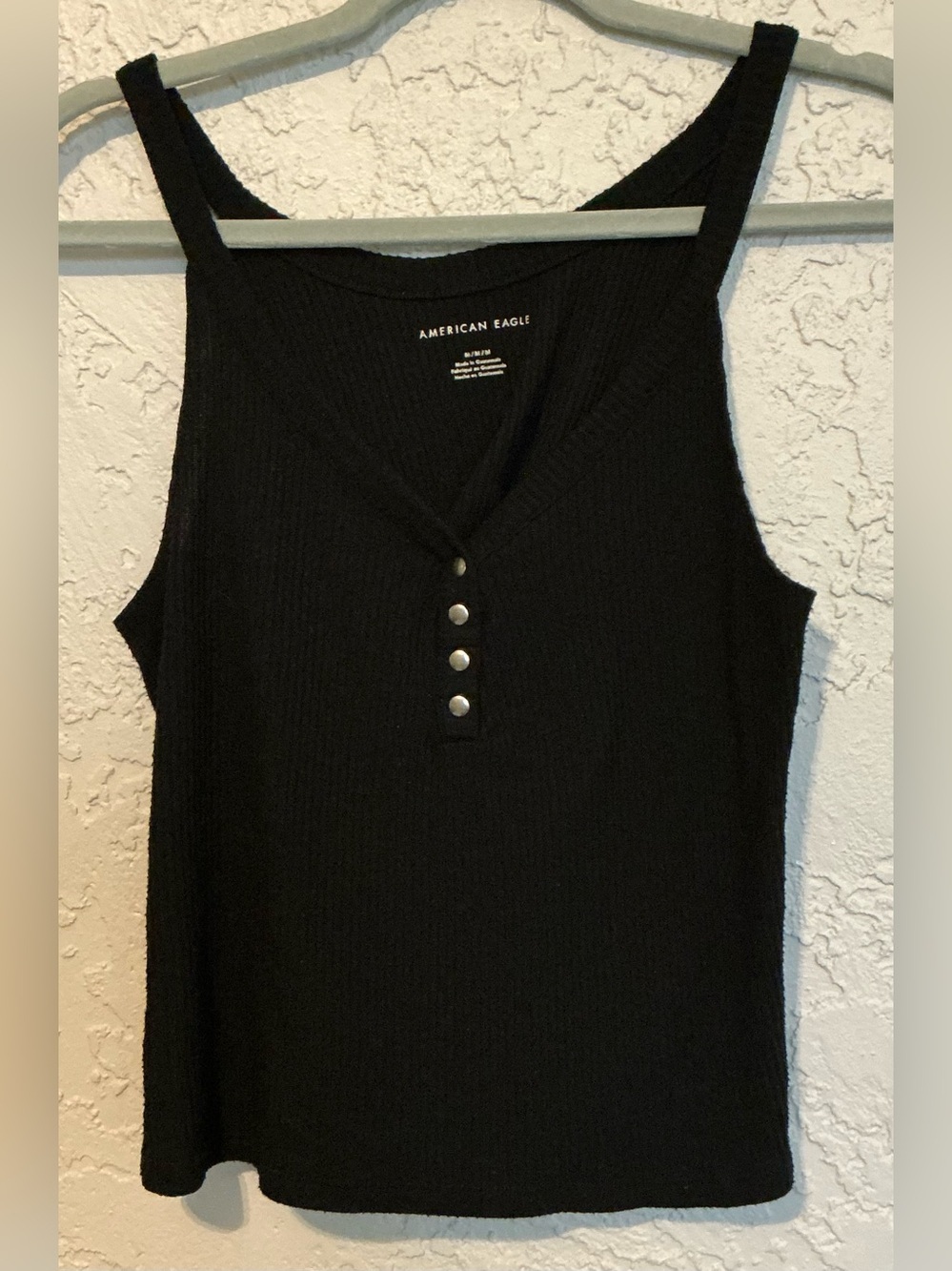 American Eagle Outfitters Black Ribbed Tank with Button Placket